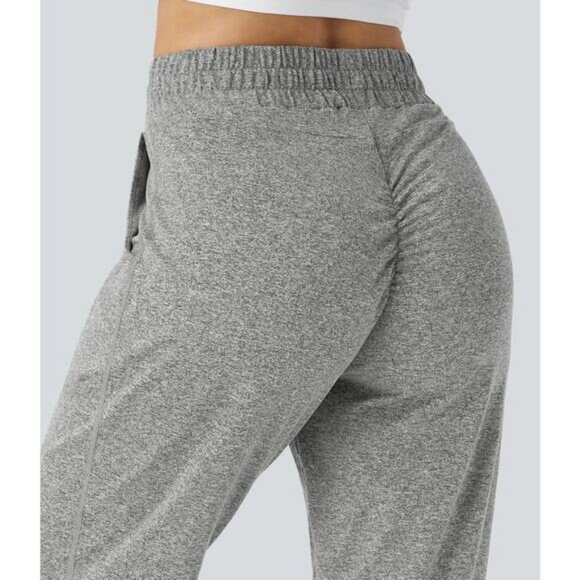 NWT HALARA High Waisted Drawstring Pocket Ruched Yoga Joggers Sz Small Gray - Picture 2 of 8